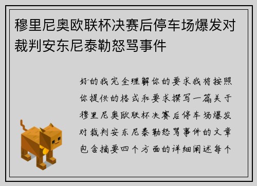 穆里尼奥欧联杯决赛后停车场爆发对裁判安东尼泰勒怒骂事件